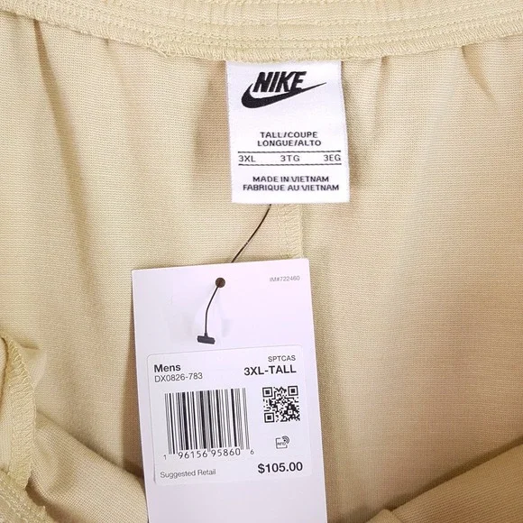 NIKE Slim Fit Taper Leg Tech Fleece Joggers Mens 3XL TALL Beige Tan